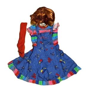 Chucky Girl Doll Halloween Costume Dress Medium Blue Striped Shirt Kids